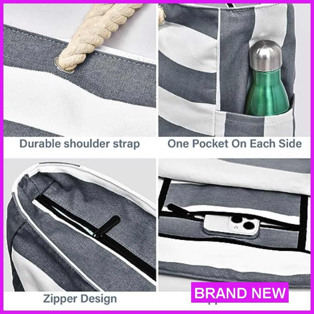 Large Waterproof Beach Tote Bag Zipper Closure Travel Essential Foldable - Picture 4 of 7